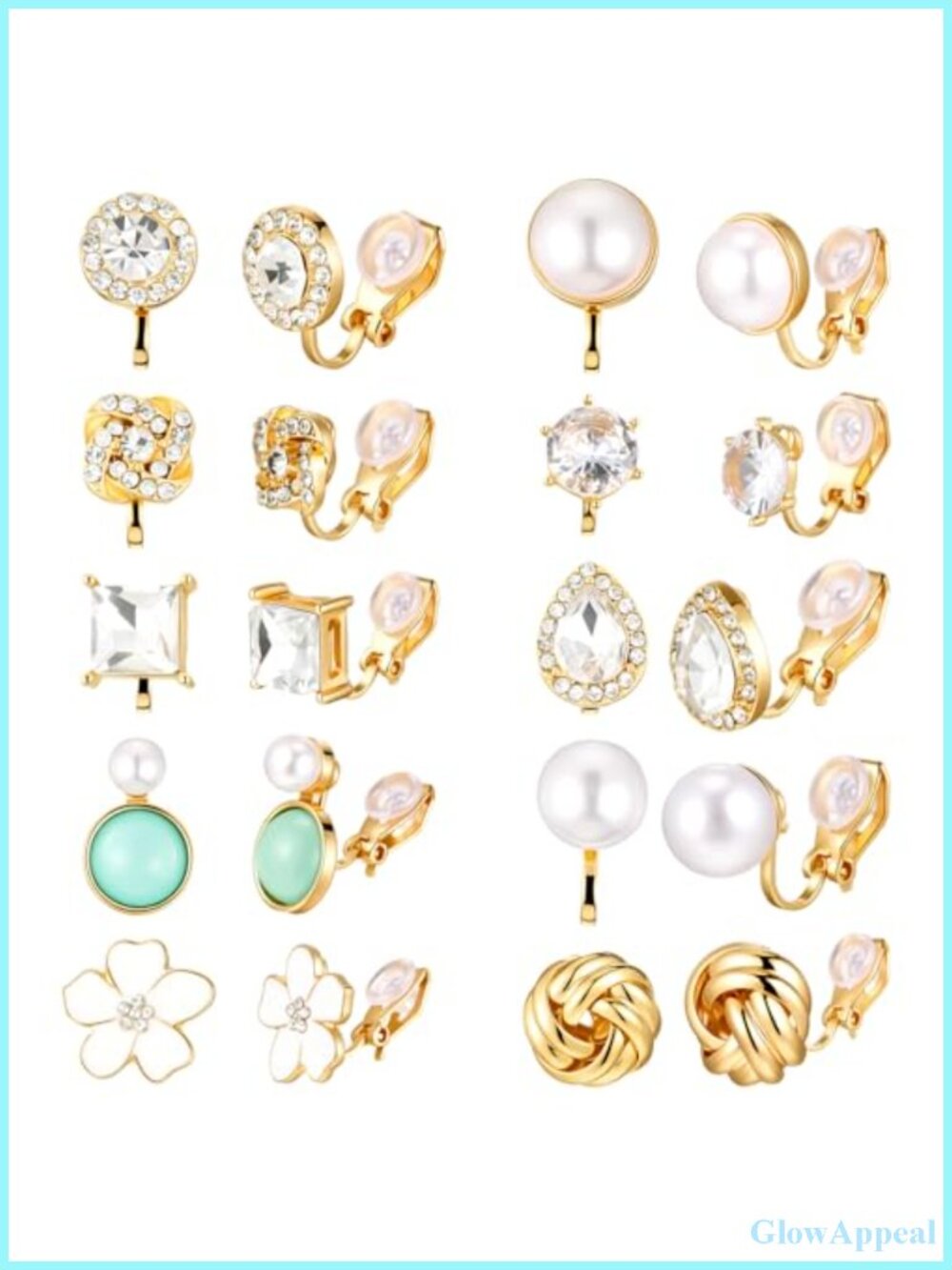 10 Pairs Gold Clip On Earrings for Women Non Pierced CZ Pear Earrings Set